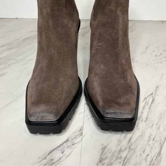 Vince Camuto Aresse Brown Suede Square Toe Heeled Bootie 7M - Picture 10 of 14